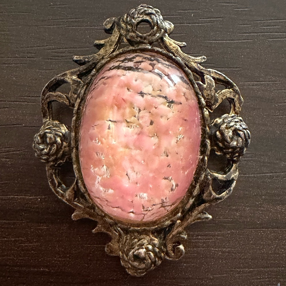 Vintage Rhodonite Cabochon Statement Brooch